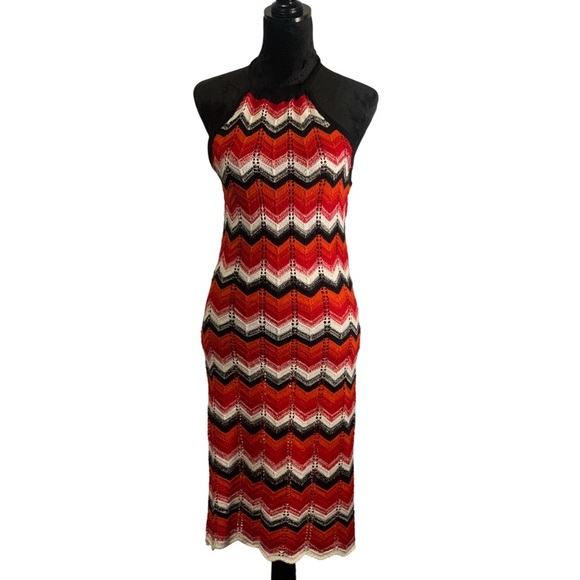 Say What? Womens Crochet Halter Dress Top Chevron Pattern Red Black White - Picture 1 of 6